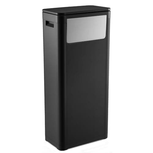 Image of GreenWhim 32L Large Plastic Kitchen Trash Can with Dual Opening Lid – Tall Waste Bin with Press Top and Front Access for Home, Kitchen, Bathroom, Living Room, Office