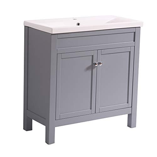 Image of Aquariss Traditional Bathroom Grey Vanity Sink Unit Cabinet Basin Floor Standing Storage Furniture 800mm