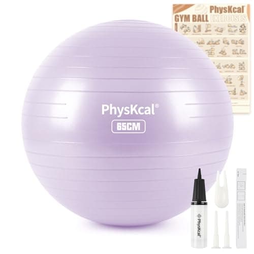 Image of PhysKcal Gym Ball 65cm Purple Exercise Swiss Ball for Fitness Yoga Pilates Pregnancy, Anti Burst Ball Chair for Balance, Stability, Quick Pump Included
