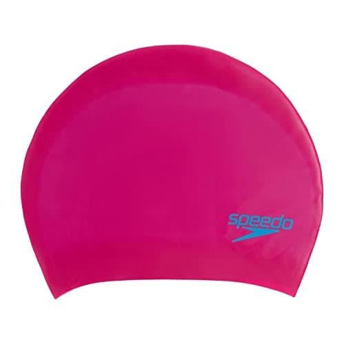Image of Speedo Unisex-Youth Long Hair Cap | Swim Cap | Snag Free | Easy-On Training Equipment, Begonia Pink/Lapis Blue, One Size