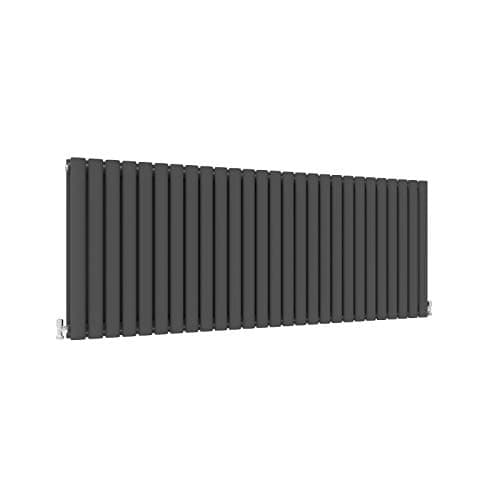 Image of Horizontal Column Anthracite Radiator Oval Double Designer Radiator 600x1593mm Central Heating Interior Design