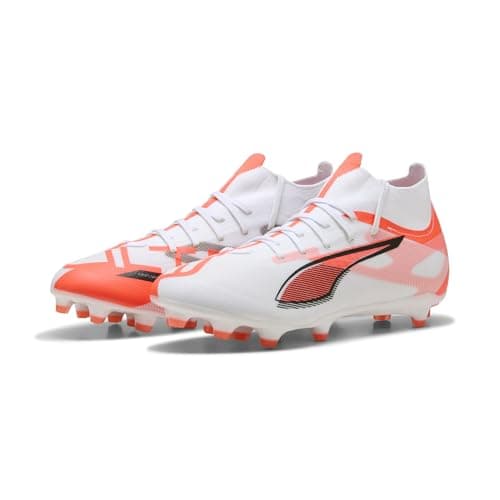 Image of PUMA Unisex Ultra 5 Match+ Firm Ground/Artifical Ground Football Boots, PUMA White-PUMA Black-Glowing Red, 8.5 UK