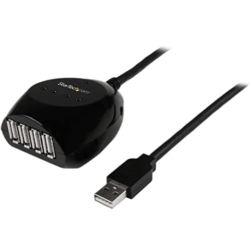Image of StarTech.com 15m USB 2.0 Active Cable with 4 Port Hub - Long USB Cable with 4 port USB Hub - USB A (M) to 4x USB A (F) - 15m, 50 ft Black (USB2EXT4P15M)