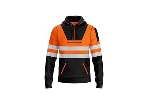 Image of kraftd Mens Hi Vis Quarter Zip Hoodie with Multiple Pockets Reflective Tape Safety Work High Viz Hoodies Workwear High Visibility Sweatshirt (Black/Orange, L)