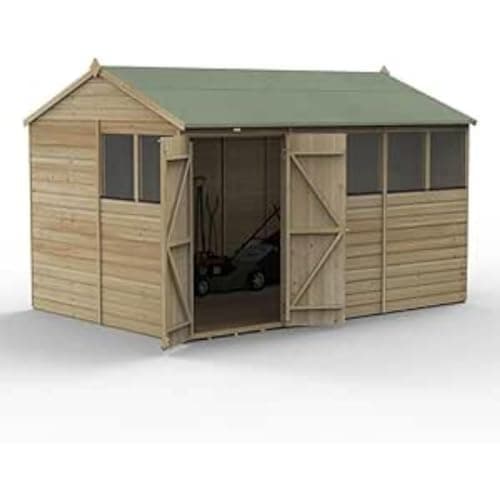 Image of Forest Garden Beckwood 12x8 Reverse Apex Shed | 6 Windows | Double Door|25 Year Anti-Rot Guarantee