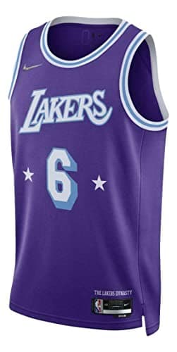 Image of Nike Los Angeles Lakers City Edition NBA Lebron James Swingman Jersey, Purple/White/Blue, Large