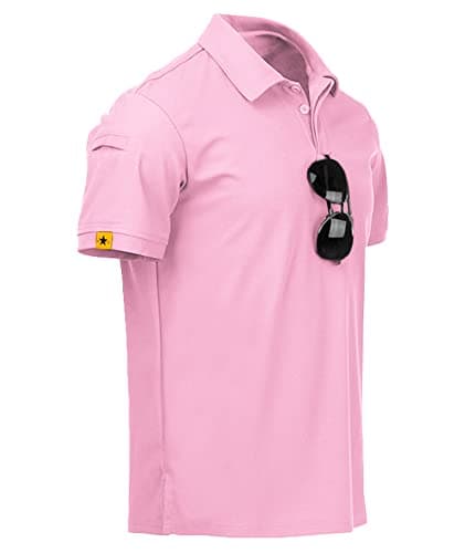 Image of JACKETOWN Men Polo Shirt Short Sleeve Breathable Tennis Shirt Summer Tshirts Men Button Front Polo Shirts for Men Adult Casual Sport Shirt Basic Regular-Fit Golf Shirt(Pink-3XL)