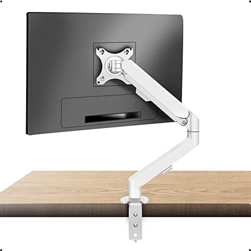 Image of HILLPORT White Monitor Arm Single Desk Bracket for 17-34 inch LED LCD Screens, 360° Rotating Gas Spring Arm, 2 Optional Mounting Methods, VESA 75&100 mm and Weight 2-9KG M5W