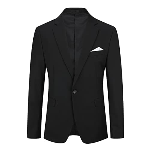 Image of YOUTHUP Mens Slim Fit Blazer 1 Button Formal Suit Jacket Classic Business Wedding Dress Tuxedo Blazers, Black, M