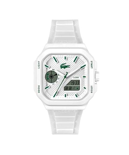 Image of Lacoste Three Hand Quartz Movement Watch White LC33 Square Collection with White Silicone Bracelet - 2011506