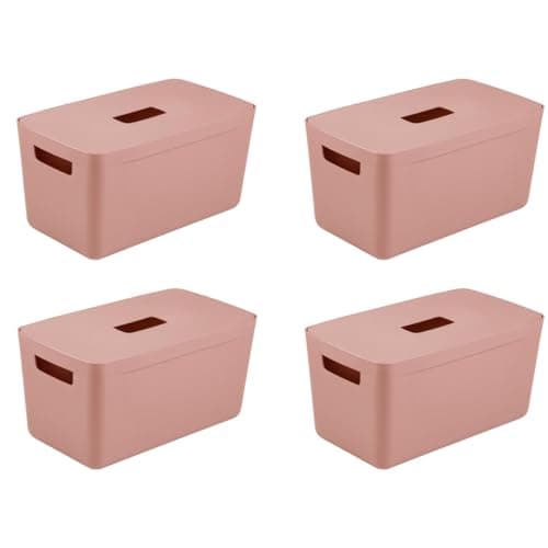 Image of INABOX Storage Boxes with Lids, Pack Of 4 Desert Clay, Plastic Storage Box With Lid,, BPA Free, Bedroom, Laundry, Home & Office (8 Litre)
