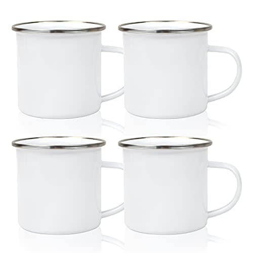 Image of MAIKESUB 4 Pcs Sublimation Blank White Enamel Mug 12 OZ with Silver Rim Camping Travel Coffee Metal Mug Can be used as a gift for Christmas Thanksgiving Mother's Day Father's Day
