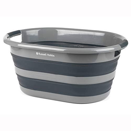 Image of Russell Hobbs LA053879GRYEU Oval Folding Plastic Laundry Basket, 27 L, Black/Grey