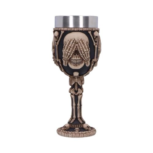 Image of Nemesis Now Three Wise Skeleton Goblet 20cm, Resin/Stainless Steel, Bone/Black, 'See No Evil, Hear No Evil, Speak No Evil' Goblet, Intricate Detailing, Cast in The Finest Resin, Expertly Hand-Painted
