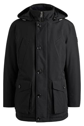 Image of BOSS Mens Osiass Logo-Patch Parka Jacket with Water-Repellent Finish