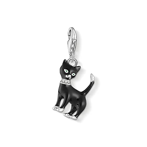 Image of Thomas Sabo Charm pendant cat black 925 Sterling Silver, Cold Enamel