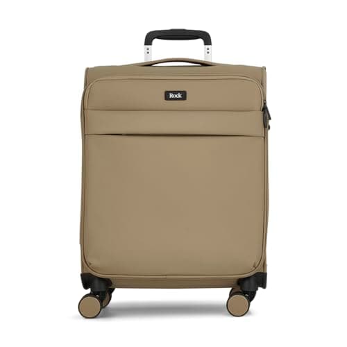 Image of Rock Harper Small Soft Shell Cabin Suitcase in Beige - Lightweight, Sleek & Minimalist Design - Telescopic Handle, 360 Swivel-Wheels & TSA Combination Lock - 54 x 39 x 22 cm 34L Capacity
