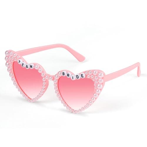 Image of Etercycle Team Bride Sunglasses, Bridesmaid Proposal Gifts Heart Shaped Glasses, Women's Pearl Sunglasses Bridal Engaged Gift For Bachelorette Party Favors (Team Pink)