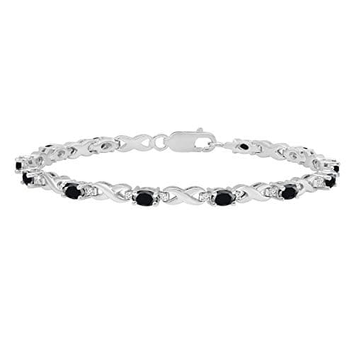Image of Dazzlingrock Collection 5 mm Oval Black Sapphire & Round White Diamond Ladies Infinity Link Bracelet, Sterling Silver
