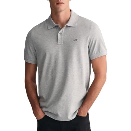 Image of GANT Mens Shield Short Sleeve Pique Polo Shirt Grey Marl S