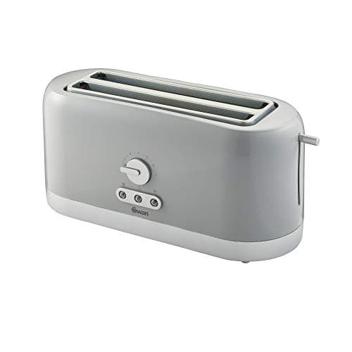 Image of Swan 4 Slice ST10091GRYN Toaster, Grey, Variable Browning Control and Extra Long Slot, 25mm x 250mm, 1200W-1400W