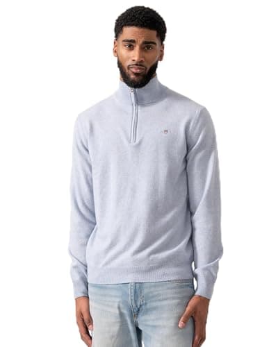 Image of GANT Mens Superfine Lambswool Half Zip Cardigan - 498 Ice Blue Melange