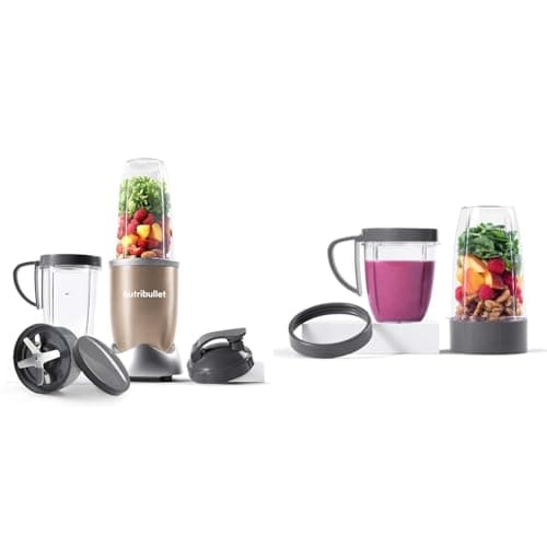 Image of NutriBullet NBLP9 900W Blender Champagne Multi-Function Cold Beverage Smoothie Maker- 2 Cup Sizes and Stay Fresh Lid + NutriBullet Deluxe Upgrade Kit (As Seen on High Street TV), Packaging may vary