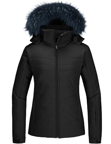 Image of Skieer Women's Waterproof Ski Jacket Warm Winter Snow Coat Windproof Hooded Rain Jacket Black L