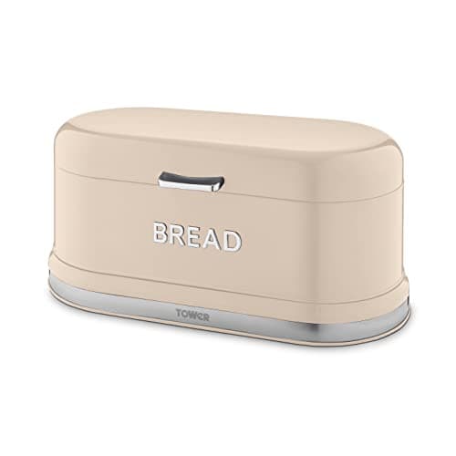 Image of Tower Belle Bread Bin with Embossed Chrome Lettering, Chantilly Cream