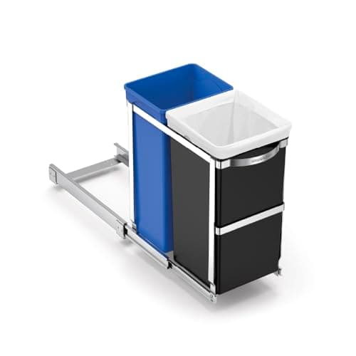Image of simplehuman CW1016 35L (20/15) Pull-out Recycling Kitchen Cupboard Cabinet Bin, Easy to Install, Commercial-Grade Ball-Bearing Tracks, Easy-Access Handle, Polished Heavy-Duty Steel Frame