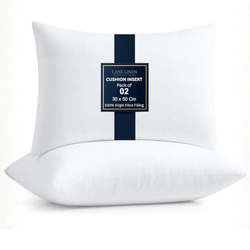 Image of LANE LINEN Cushion Inserts (Pack of 2) – 30x50 cm (12x20 inch) Throw Pillows - Hollowfibre Inner Pads for Sofa or Bed – White Cushion Fillers