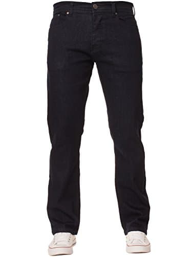 Image of ENZO Mens Classic Straight Leg Regular Fit Black Twill Denim Jeans (38W x 30L, Blue)