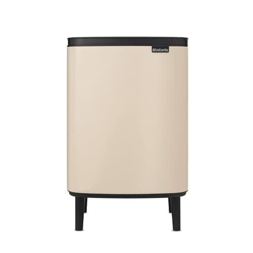 Image of Brabantia Bo Waste Bin Hi 12L with Soft Close Lid, Removable Inner Bucket, and Transport Grip – Ideal Bathroom Bin, Bedroom, and Home Office – Soft Beige