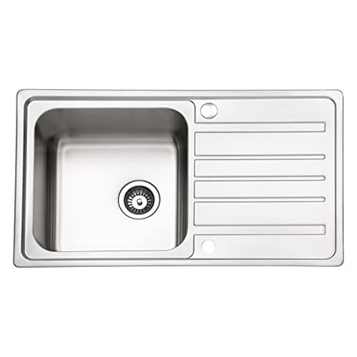 Image of JASSFERRY Stainless Steel Kitchen Sink Single One Bowl Welding Style Reversible Drainer with Strainer Waste, 860 X 500 mm