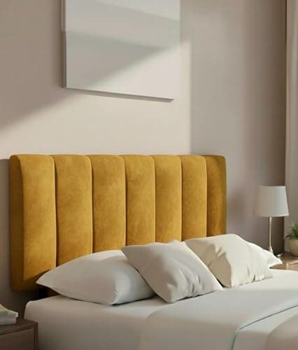 Image of Hannah Portland Velvet Headboard, Plush Lined Design for Divan Beds, Luxury Bedroom and Hotel Furniture Height 20inch (Mustard, Double 4ft 6inch)