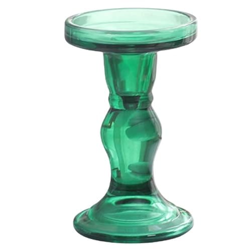Image of CYDZSRA Nordic Style Green Candle Holder Glass Candle Holder Classic Pillar Elegant Table Centerpiece Home Fireplace Decoration Stands Candleholder Holiday Decoration