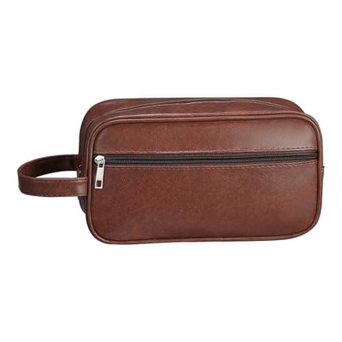 Image of Leather Toiletry Bag for Men, Waterproof High-Capacity Travel Wash Bag, Multi-Functional Mens Toiletry Bags with Organizer, Brown Gifts for Men