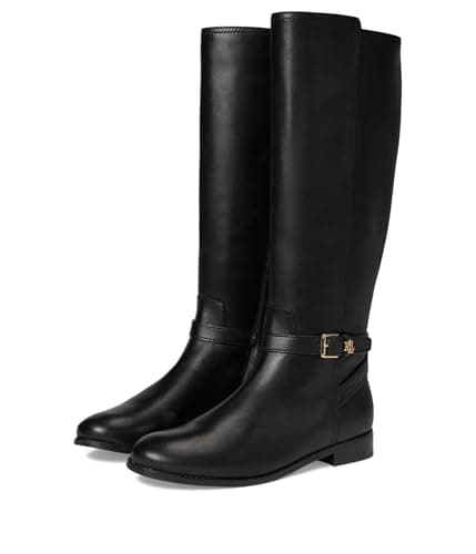 Image of Lauren Ralph Lauren Women's Brooke II Burnished Leather Tall Boot, Black, 2.5 UK