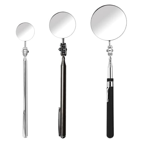 Image of Solbrezeni 3 Pack Inspection Mirror, Telescopic Mirror, Stainless Steel Telescoping Inspection Mirror for Mechanic Checking Vehicle, Car, Small Parts Observation, Extendable, Round