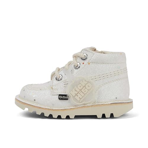 Image of Kickers Unisex Kids Kick Hi Glitter Textile Ankle Boot, White, 10 UK Child