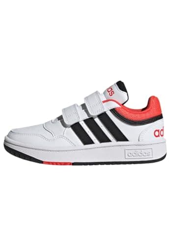 Image of adidas Unisex Kids Hoops Lifestyle Basketball Hook-and-Loop Shoes, Cloud White / Core Black / Bright Red, 10 UK Child