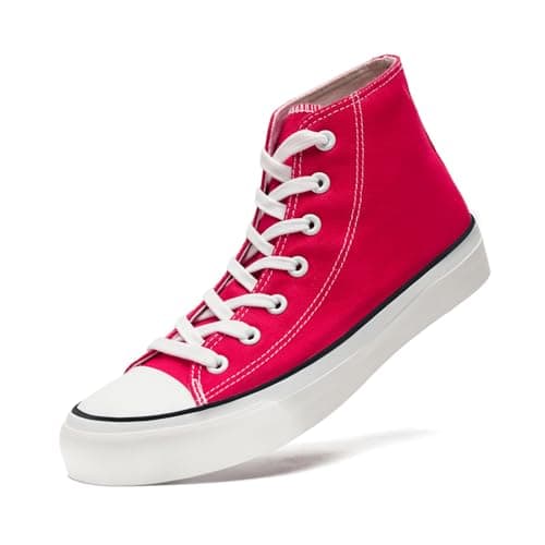 Image of xinran & shengli Women Men High Top Canvas Shoes Ladies Cushioned Support Sneakers Lace Up Casual Tennis Trainers Peach Pink Size 9.5