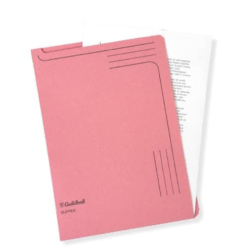 Image of Exacompta - Ref 4604Z - Guildhall - Slip file, 315 x 230mm, 230gsm Filing Board, Top & Side Openings, Printed Space for Titles, Holds Approx. 50 Sheets of A4 Paper - Pink, Pack of 50
