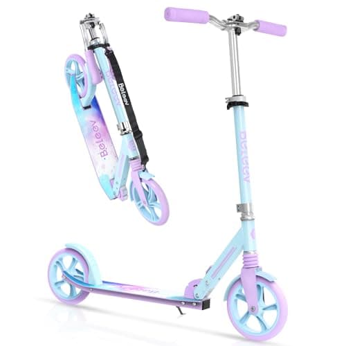 Image of BELEEV Scooter for Kids Ages 6+, 200mm Big Wheel Adult Scooters for Boys and Girls, 4 Adjustable Handlebar, Front Suspension, 2 Wheels Scooter with Carry Strap, up to 100Kg