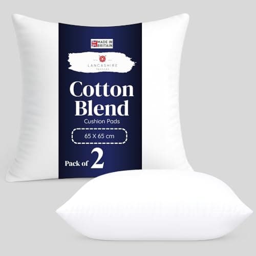 Image of Lancashire Textiles 2 Pack Luxury 26" x 26" (65 x 65cm) Cotton Blend Cushion Pads with Super Bounce Polyester Fibre, Made of Finest British Materials
