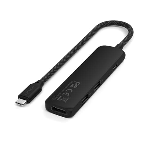 Image of SATECHI 4-in-1 USB-C Hub Slim Plus Multiport Adaptor with HDMI 4K@60Hz, 100W USB-C PD Charging, 2x USB-A Data Ports for MacBook Air & Pro M5 M4 M3, iPad, iPhone, Windows and Type-C Devices – Black