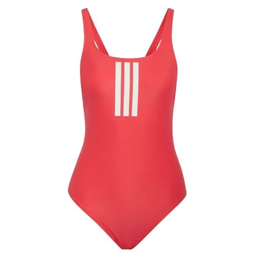 Image of adidas Women's 3 Stripes V-Back Swimsuit Swimwear, semi Lucid red/White, 30
