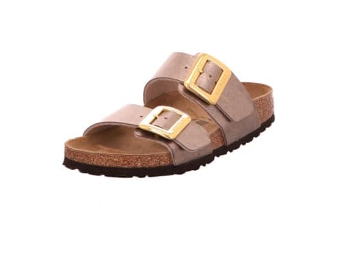 Image of Birkenstock 1029372 Sydney Cushion Buckle Taupe Sandals for Women Double Buckle Leather, taupe, 4 UK