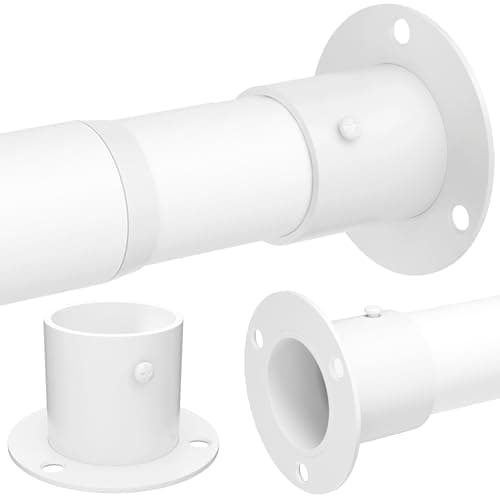 Image of Wardrobe Rail, Heavy Duty Clothes Rod with End Sockets, Adjustable Hanging Rails for Clothes, Wardrobe and Bathroom, 68-90CM/Diameter 32MM, White
