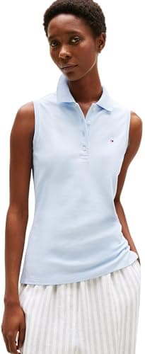Image of Tommy Hilfiger Women’s 1985 Short Sleeve Slim Fit Polo Shirt, Blue (Breezy Blue), M